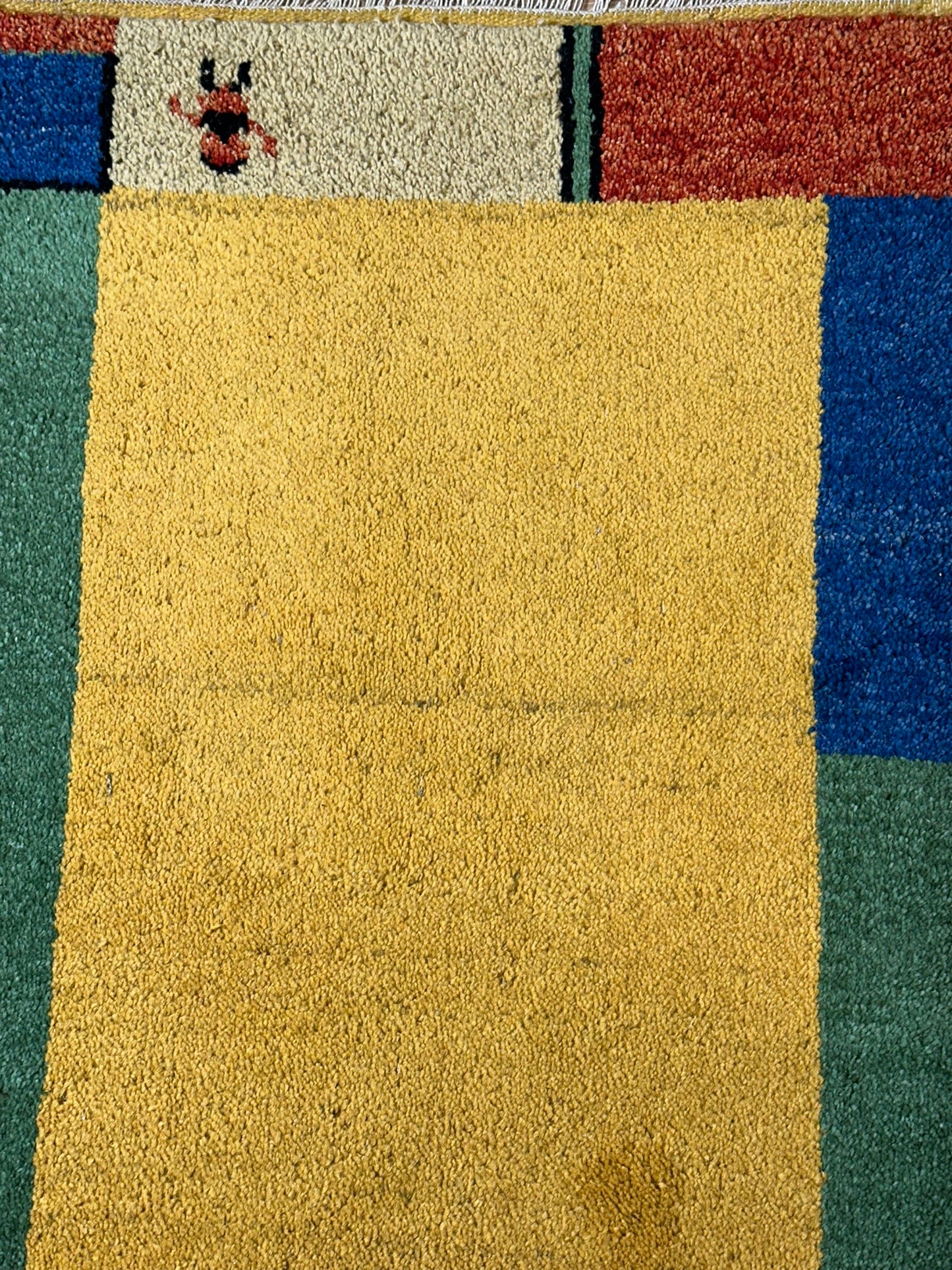 Indisches Gabbeh Teppich 2er Set Handgeknüpft Gelb Bunt 138x76 / 136x70 cm