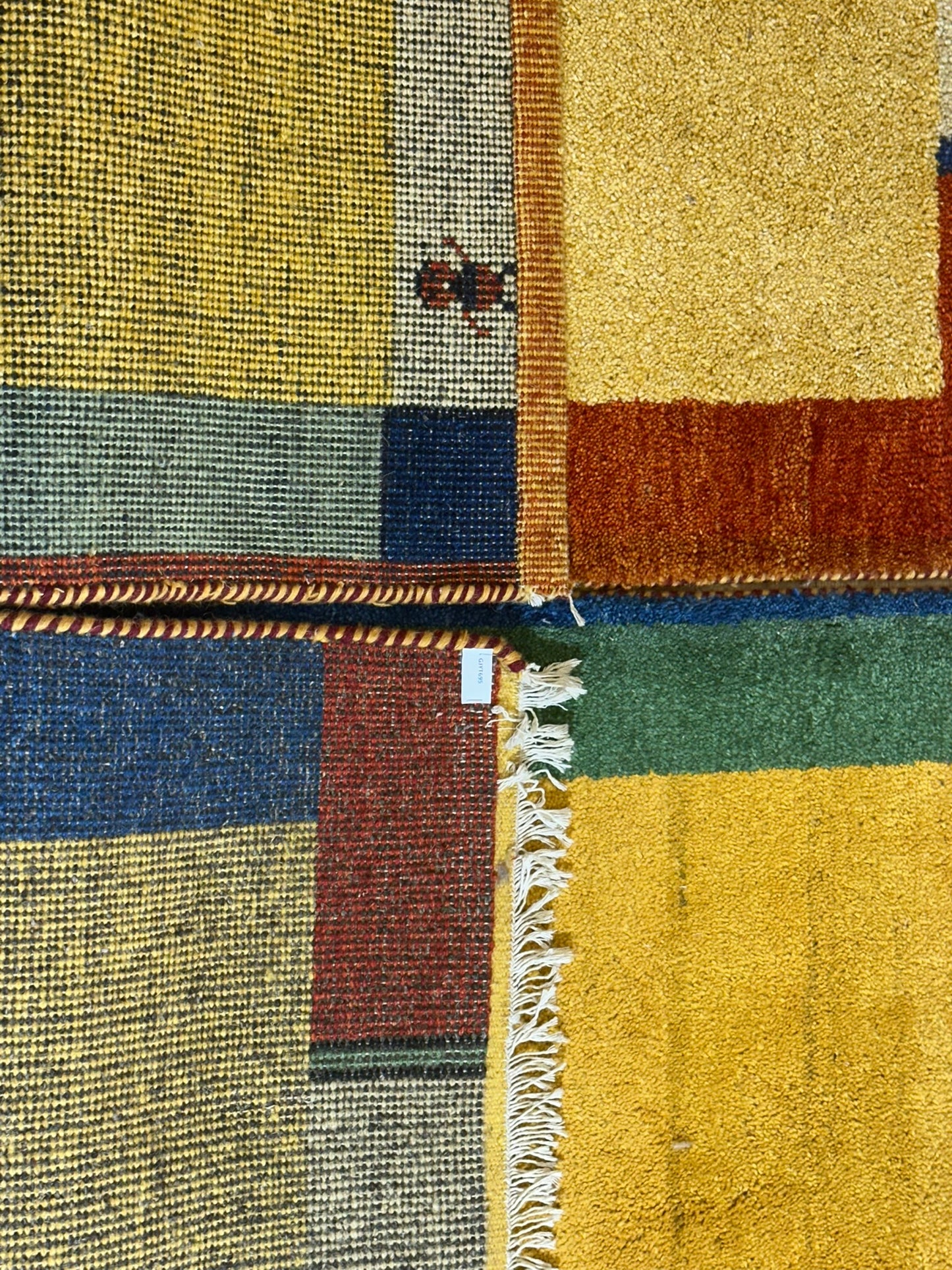 Indisches Gabbeh Teppich 2er Set Handgeknüpft Gelb Bunt 138x76 / 136x70 cm