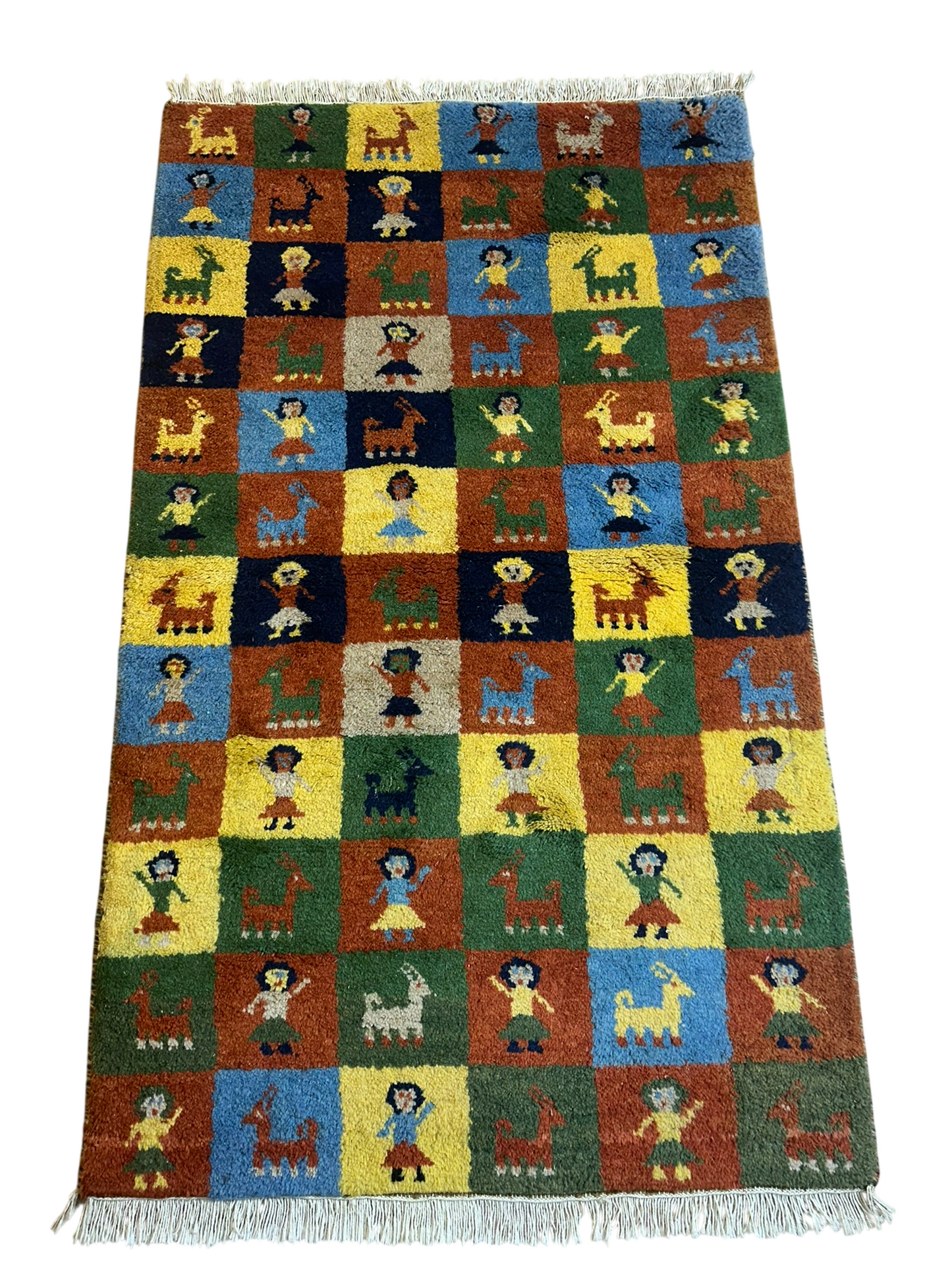 Indischer Gabbeh Orientteppich Handgeknüpft Bunt Schachbrett 160x80 cm