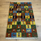 Indischer Gabbeh Orientteppich Handgeknüpft Bunt Schachbrett 160x80 cm
