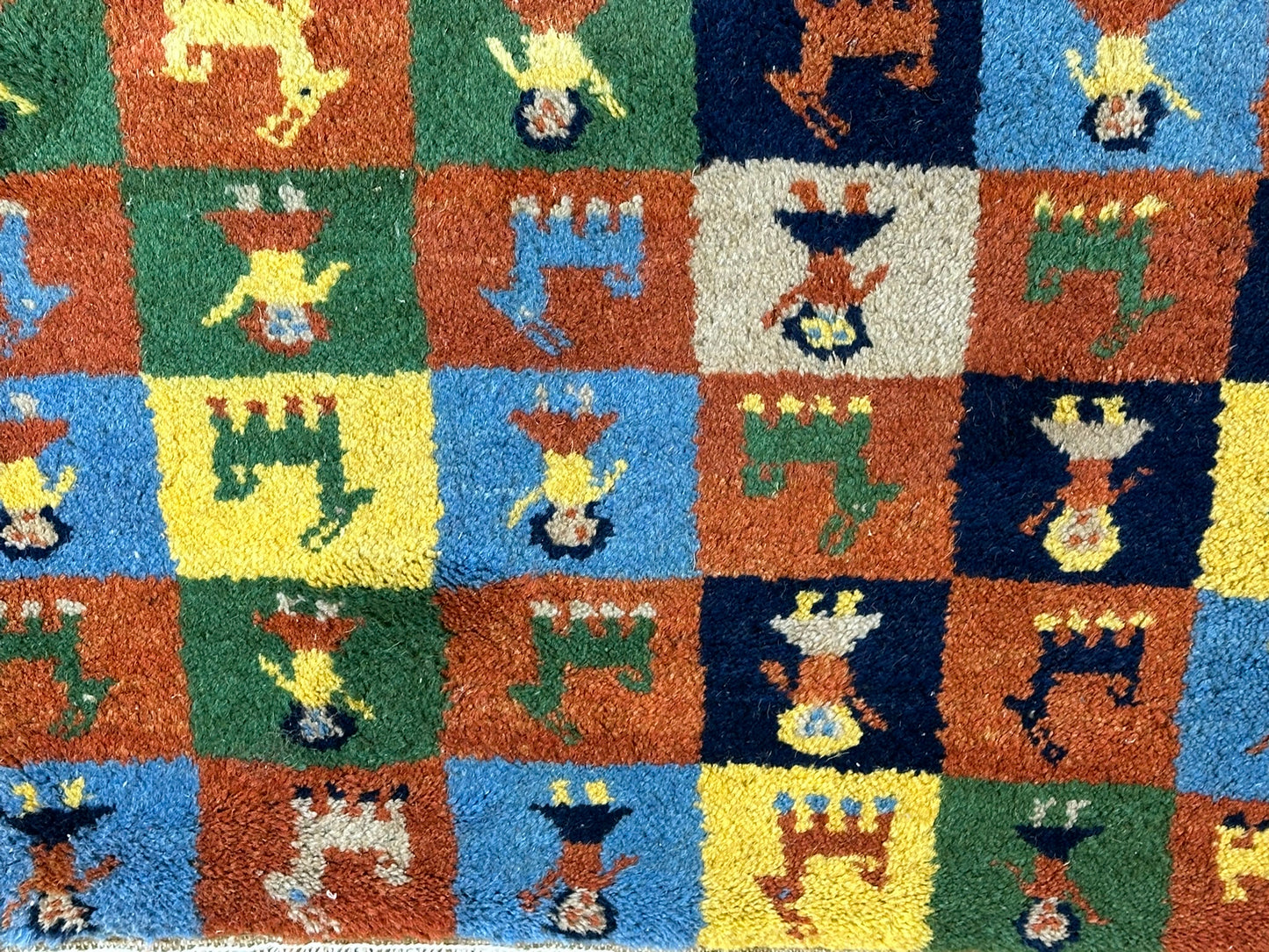 Indischer Gabbeh Orientteppich Handgeknüpft Bunt Schachbrett 160x80 cm