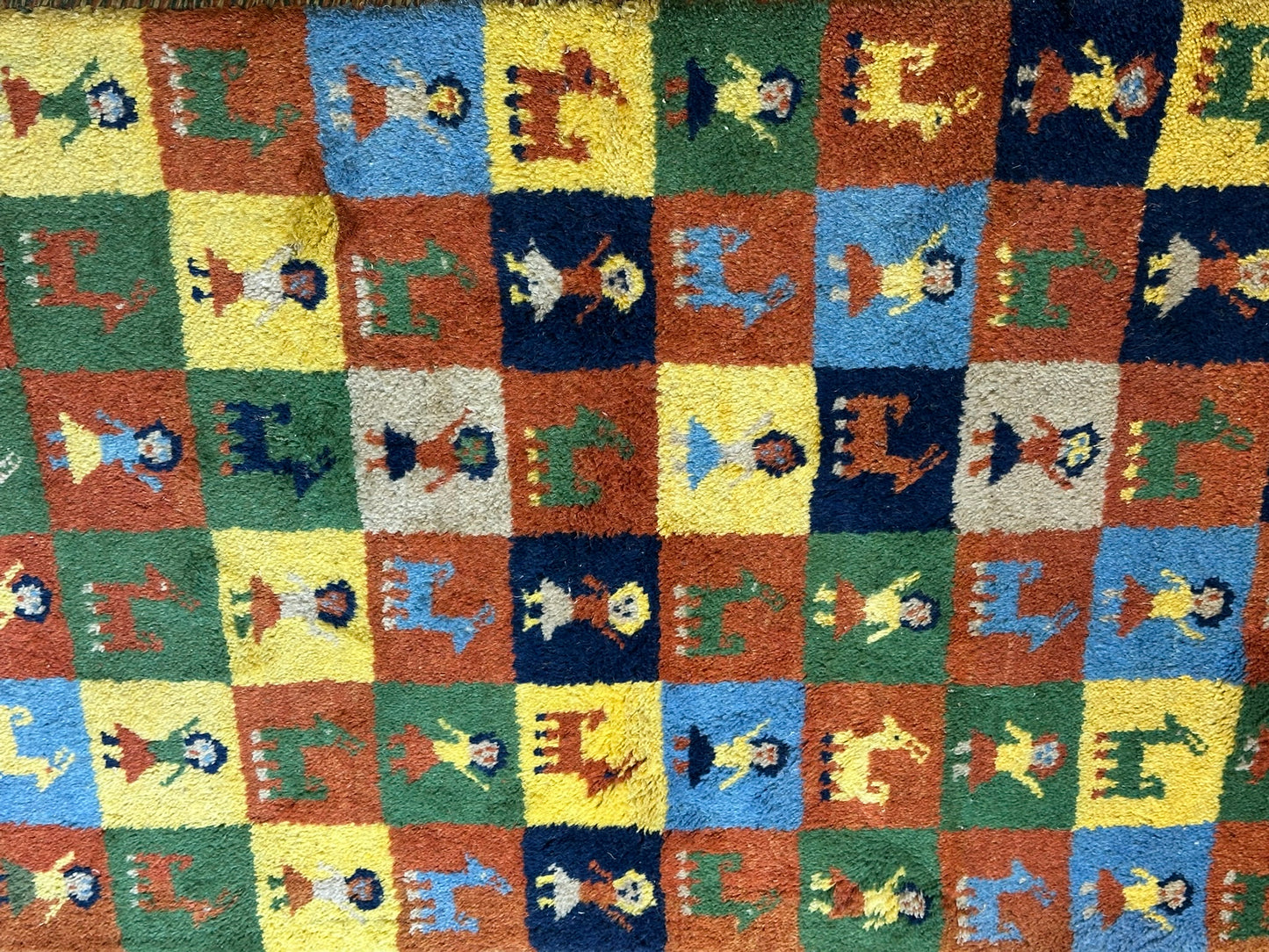 Indischer Gabbeh Orientteppich Handgeknüpft Bunt Schachbrett 160x80 cm