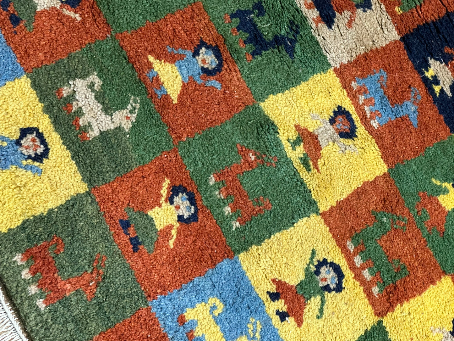 Indischer Gabbeh Orientteppich Handgeknüpft Bunt Schachbrett 160x80 cm