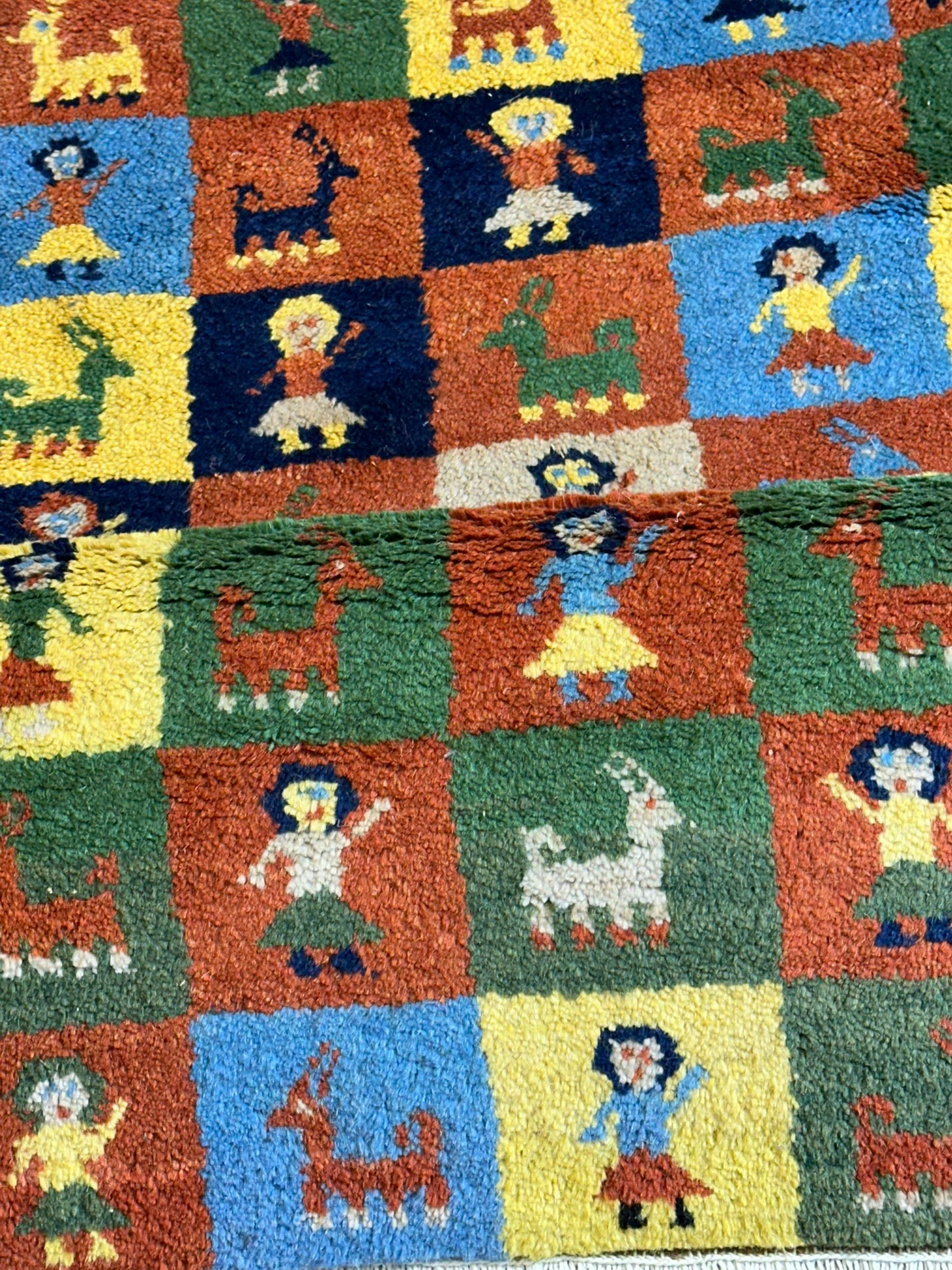Indischer Gabbeh Orientteppich Handgeknüpft Bunt Schachbrett 160x80 cm
