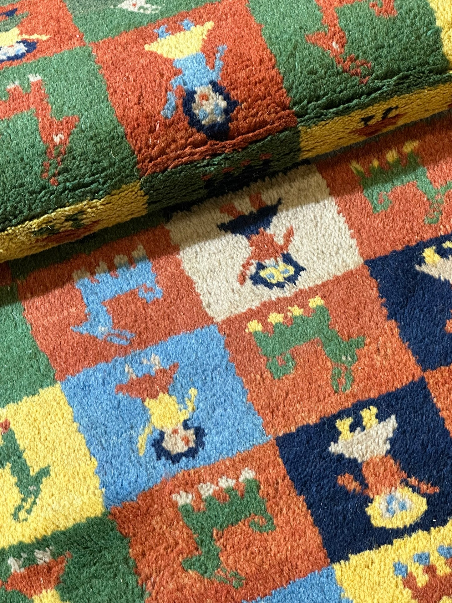 Indischer Gabbeh Orientteppich Handgeknüpft Bunt Schachbrett 160x80 cm