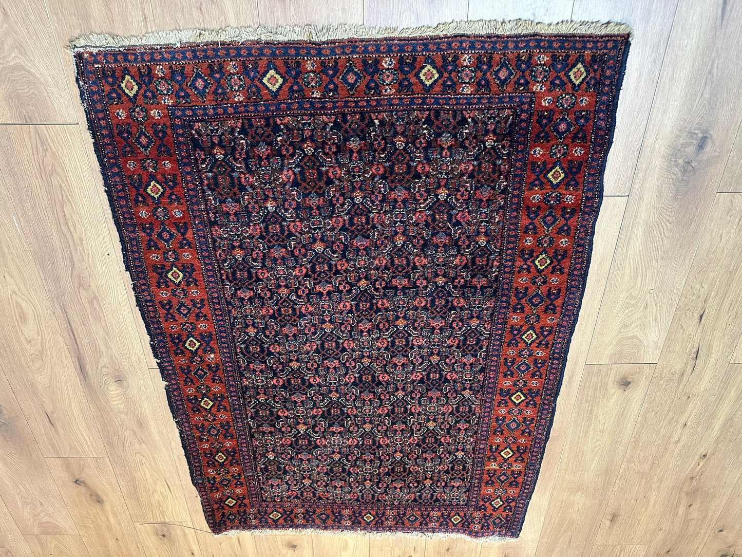 Antik Orientteppich handgeknüpft 153x108 cm Senneh Bidjar naturfarben