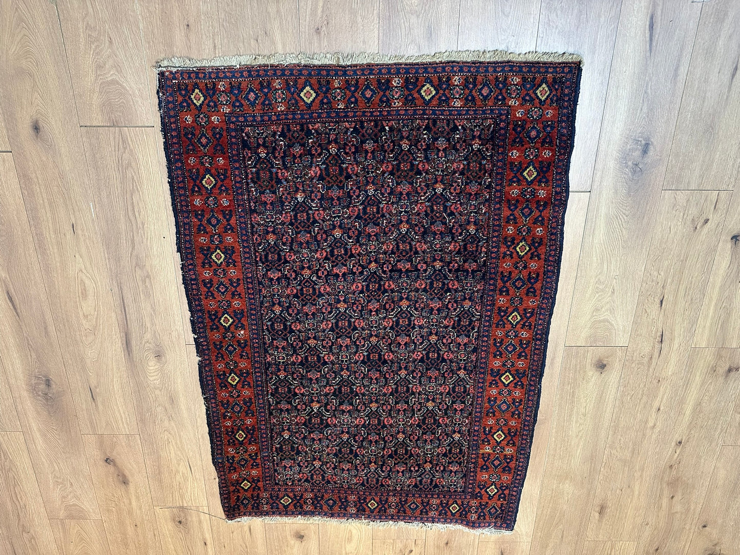 Antik Orientteppich handgeknüpft 153x108 cm Senneh Bidjar naturfarben