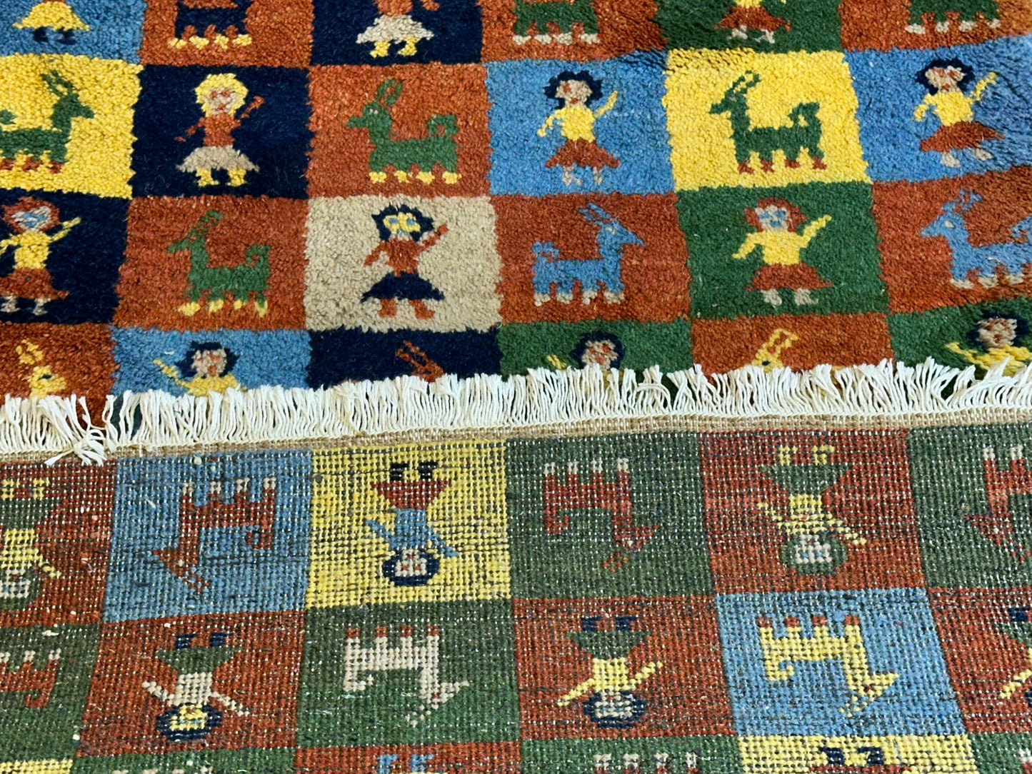 Indischer Gabbeh Orientteppich Handgeknüpft Bunt Schachbrett 160x80 cm