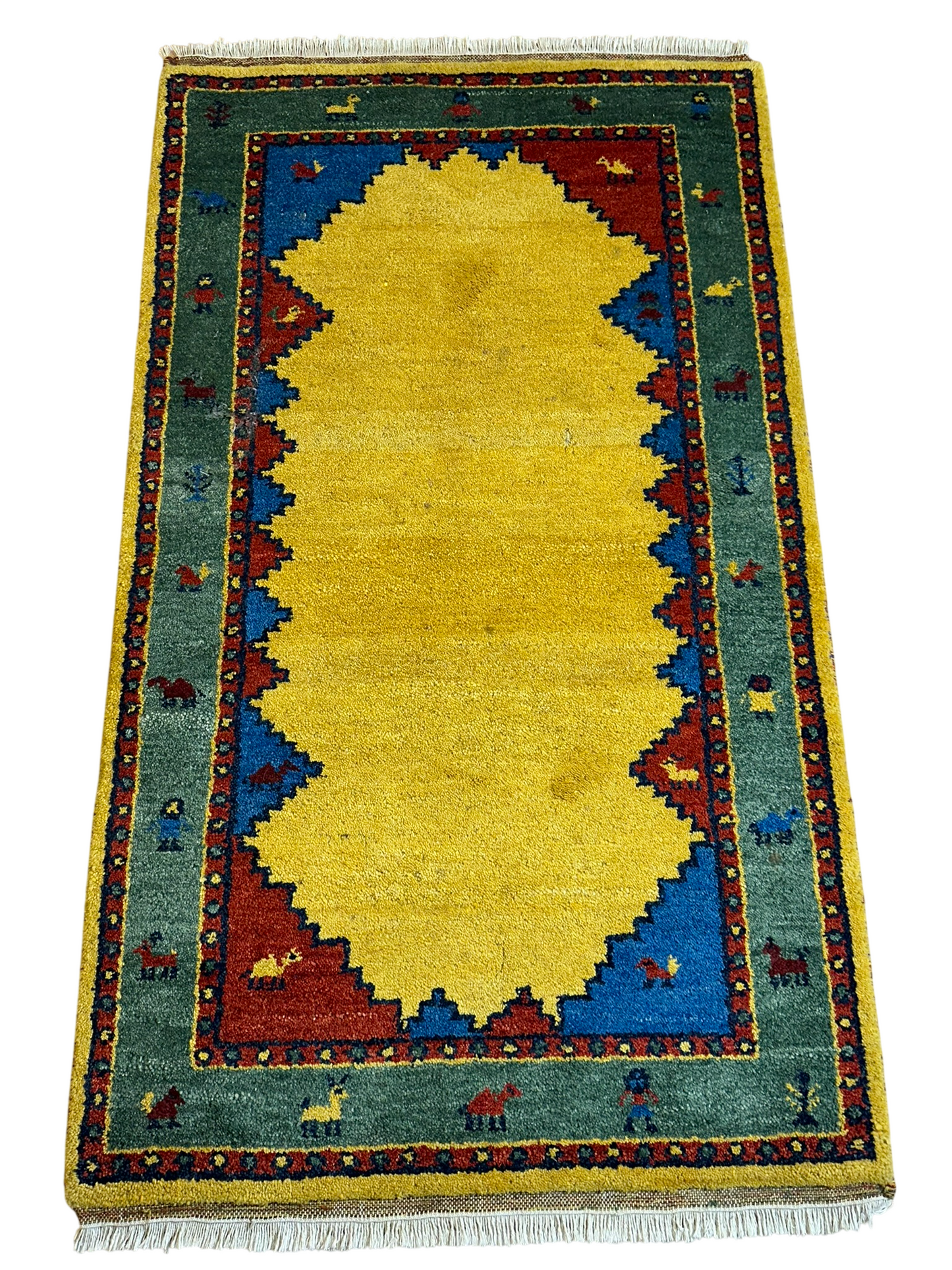 Indischer Gabbeh Orientteppich Handgeknüpft Bunt Gestreift 140x70 cm