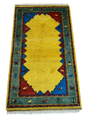 Indischer Gabbeh Orientteppich Handgeknüpft Bunt Gestreift 140x70 cm