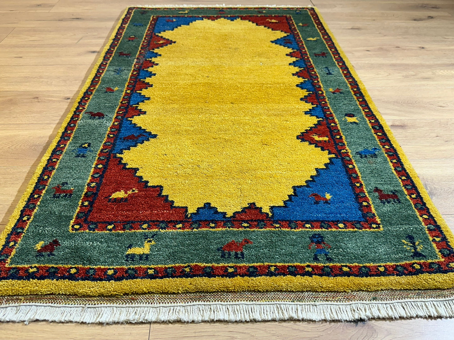 Indischer Gabbeh Orientteppich Handgeknüpft Bunt Gestreift 140x70 cm