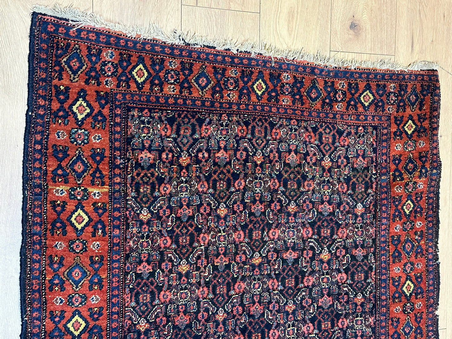 Antik Orientteppich handgeknüpft 153x108 cm Senneh Bidjar naturfarben