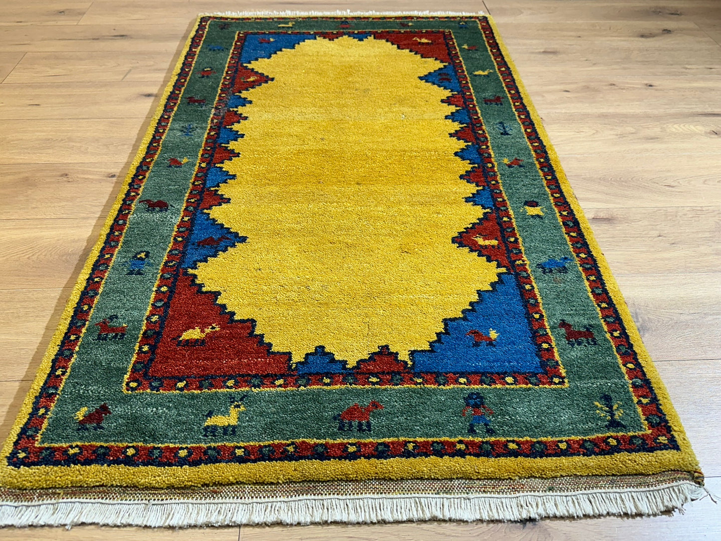 Indischer Gabbeh Orientteppich Handgeknüpft Bunt Gestreift 140x70 cm