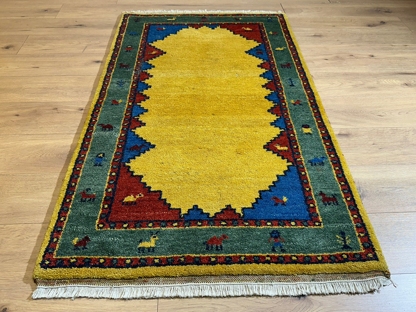 Indischer Gabbeh Orientteppich Handgeknüpft Bunt Gestreift 140x70 cm