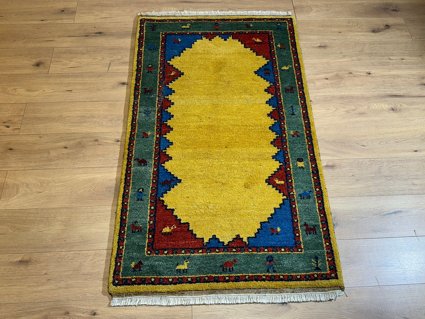 Indischer Gabbeh Orientteppich Handgeknüpft Bunt Gestreift 140x70 cm