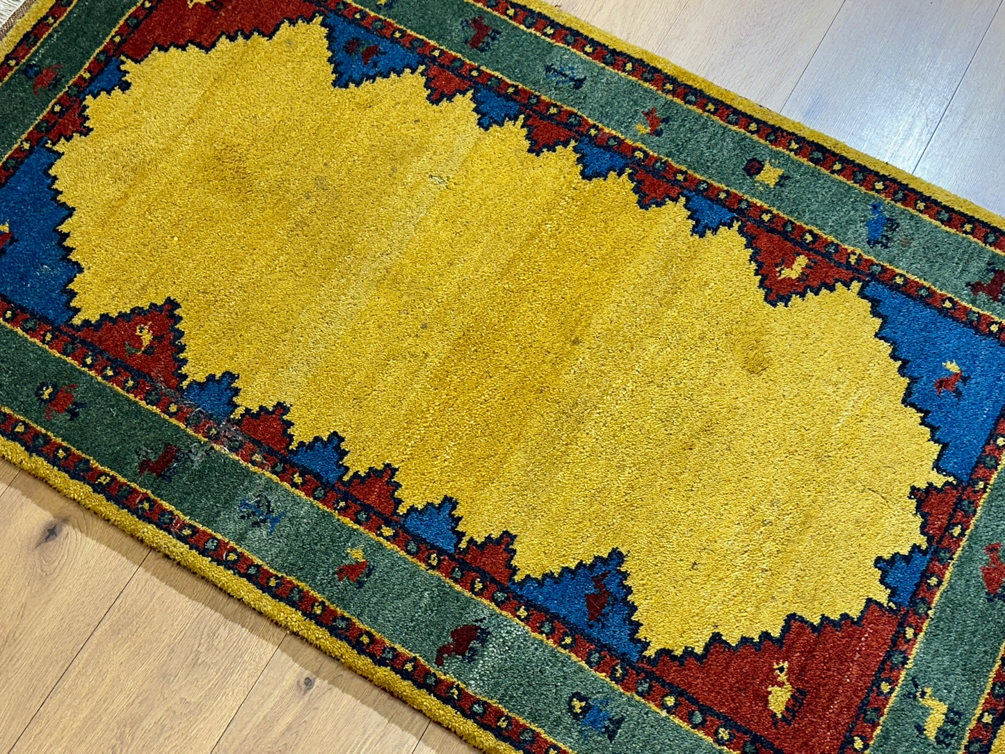 Indischer Gabbeh Orientteppich Handgeknüpft Bunt Gestreift 140x70 cm