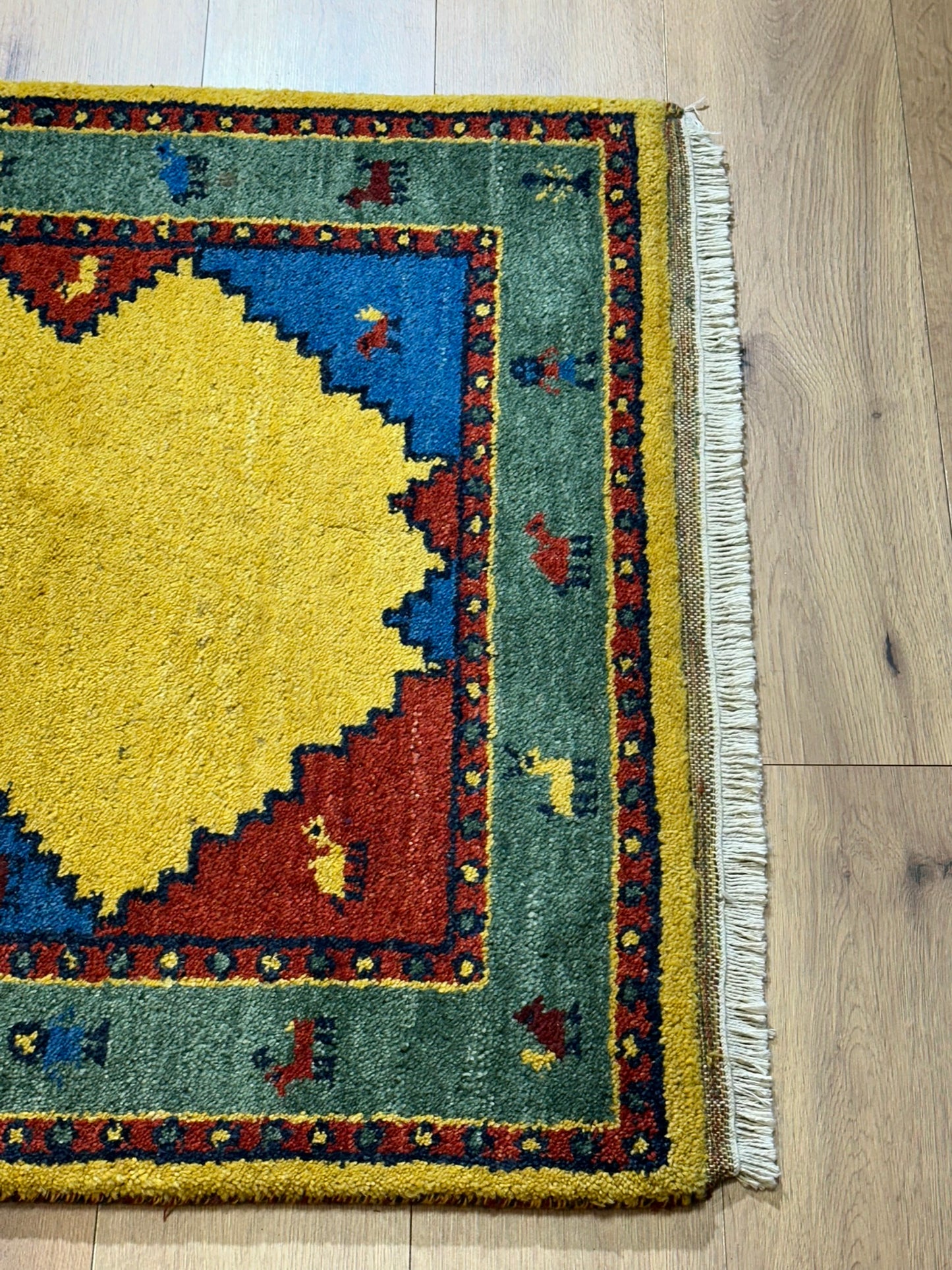 Indischer Gabbeh Orientteppich Handgeknüpft Bunt Gestreift 140x70 cm