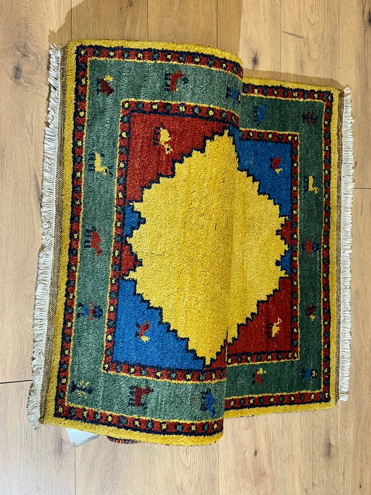 Indischer Gabbeh Orientteppich Handgeknüpft Bunt Gestreift 140x70 cm