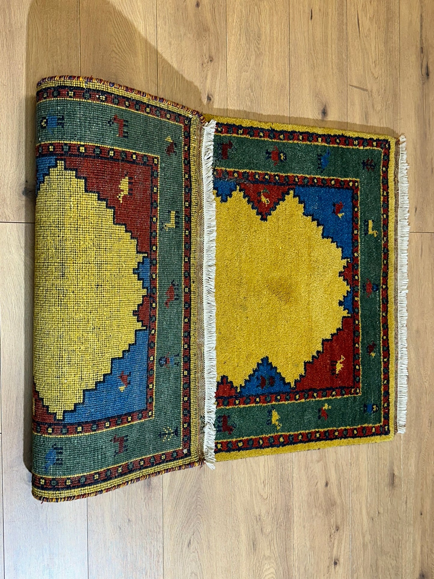 Indischer Gabbeh Orientteppich Handgeknüpft Bunt Gestreift 140x70 cm