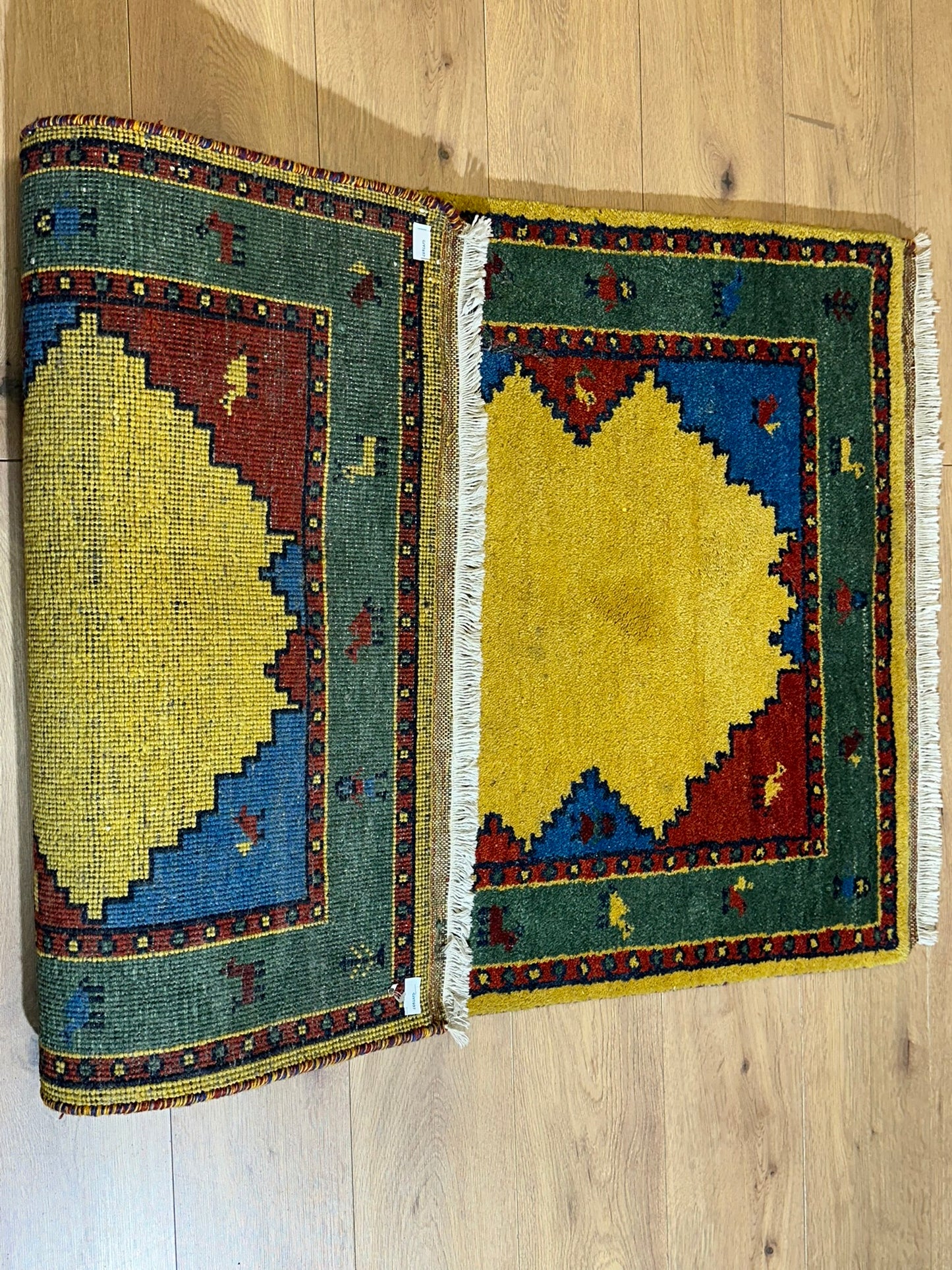 Indischer Gabbeh Orientteppich Handgeknüpft Bunt Gestreift 140x70 cm