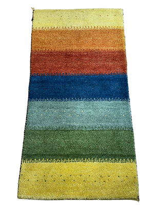 Indischer Gabbeh Orientteppich Handgeknüpft Bunt Gestreift 140x70 cm