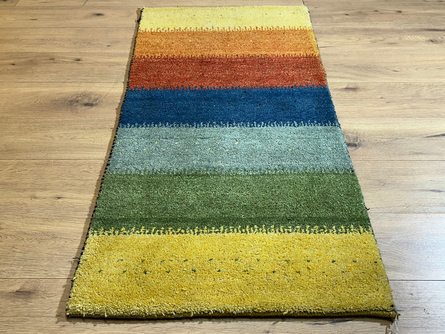Indischer Gabbeh Orientteppich Handgeknüpft Bunt Gestreift 140x70 cm