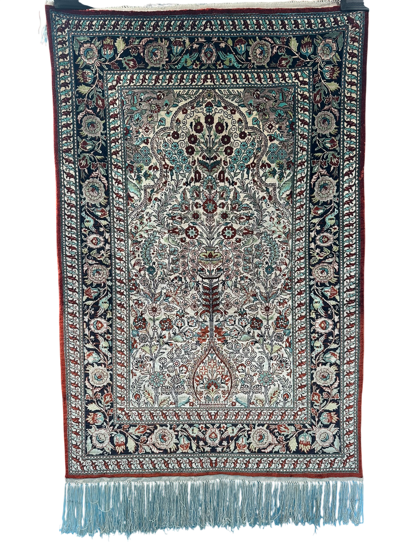 Orientteppich handgeknüpft 96x62 cm Hereke Seide auf Seide
