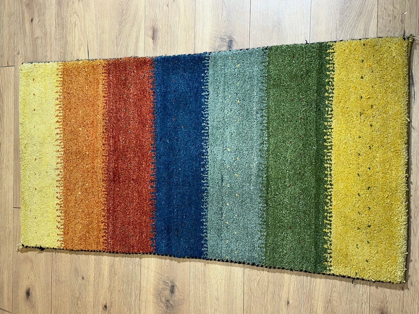 Indischer Gabbeh Orientteppich Handgeknüpft Bunt Gestreift 140x70 cm