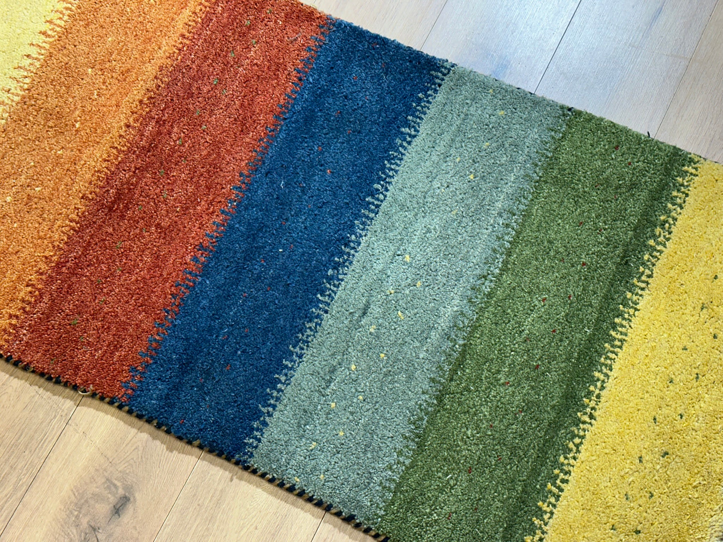 Indischer Gabbeh Orientteppich Handgeknüpft Bunt Gestreift 140x70 cm