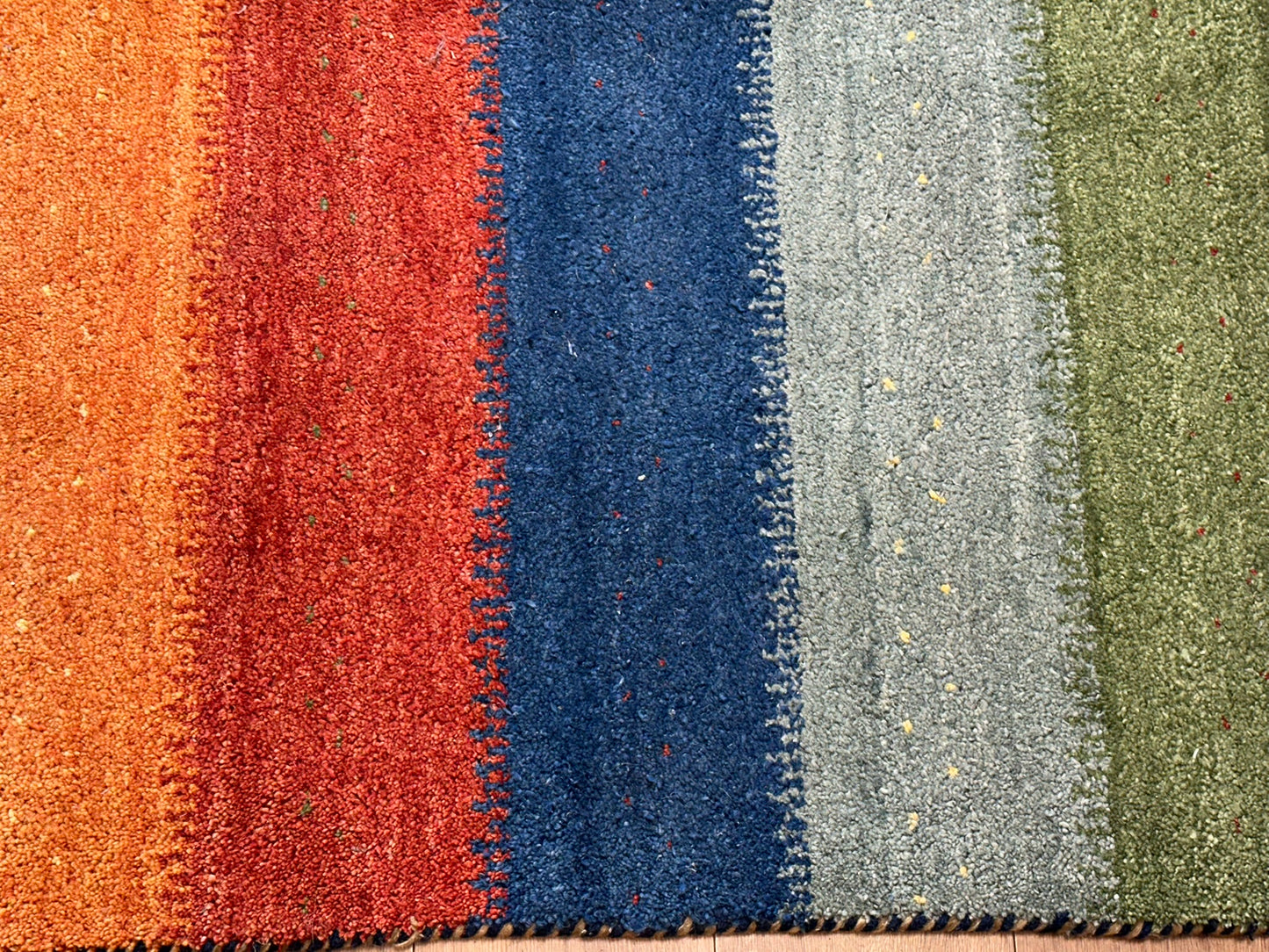 Indischer Gabbeh Orientteppich Handgeknüpft Bunt Gestreift 140x70 cm