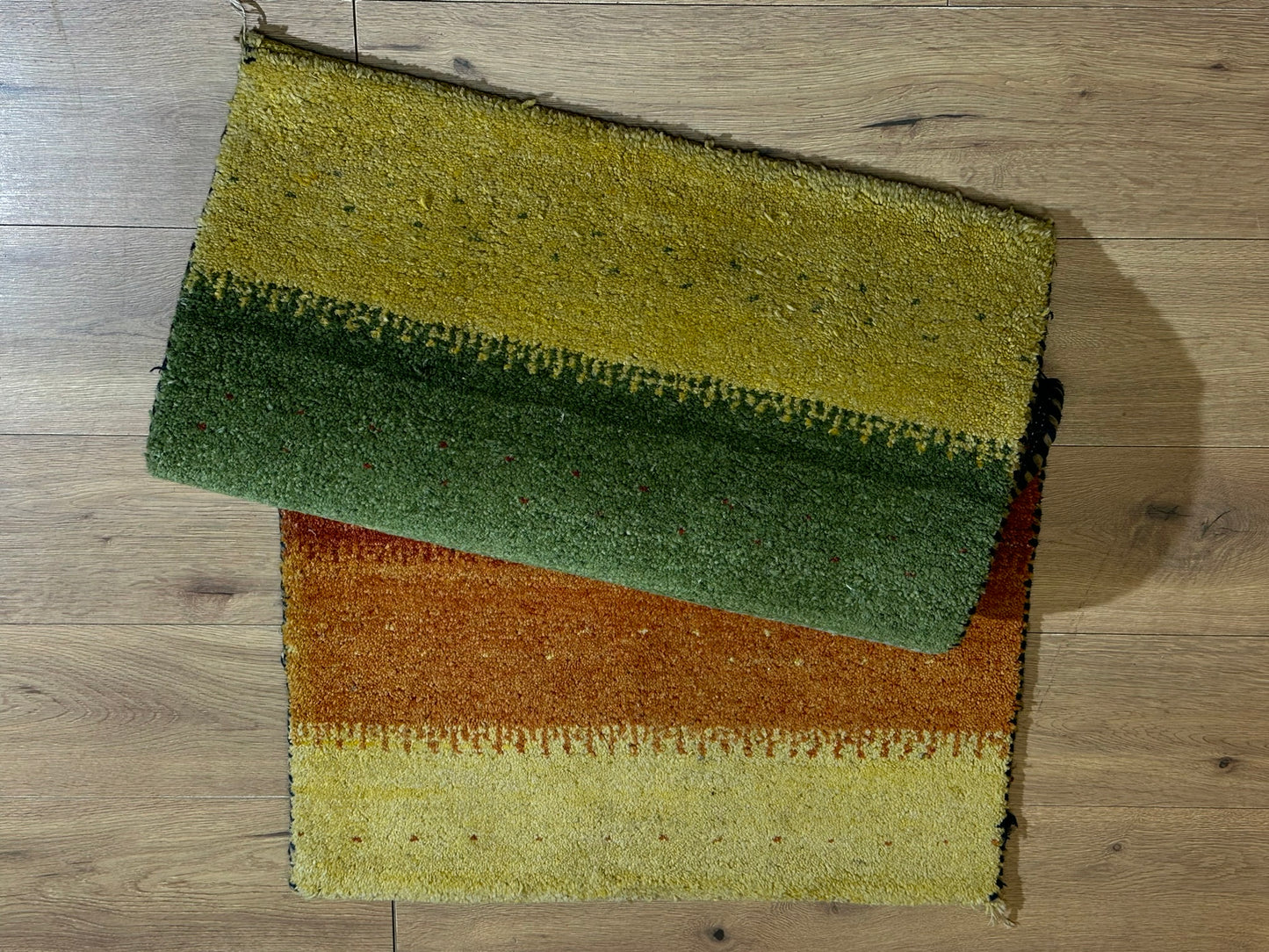 Indischer Gabbeh Orientteppich Handgeknüpft Bunt Gestreift 140x70 cm