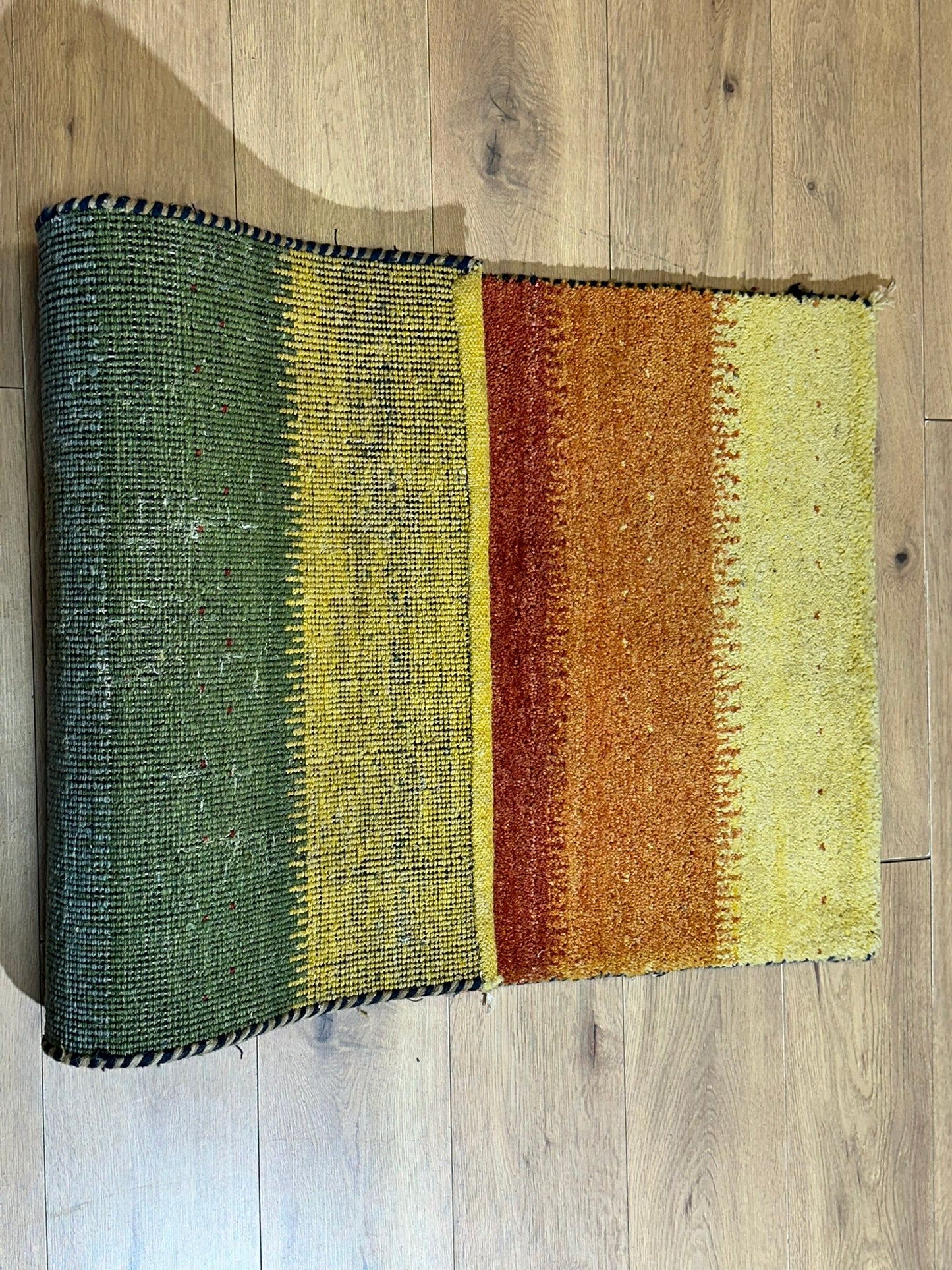 Indischer Gabbeh Orientteppich Handgeknüpft Bunt Gestreift 140x70 cm