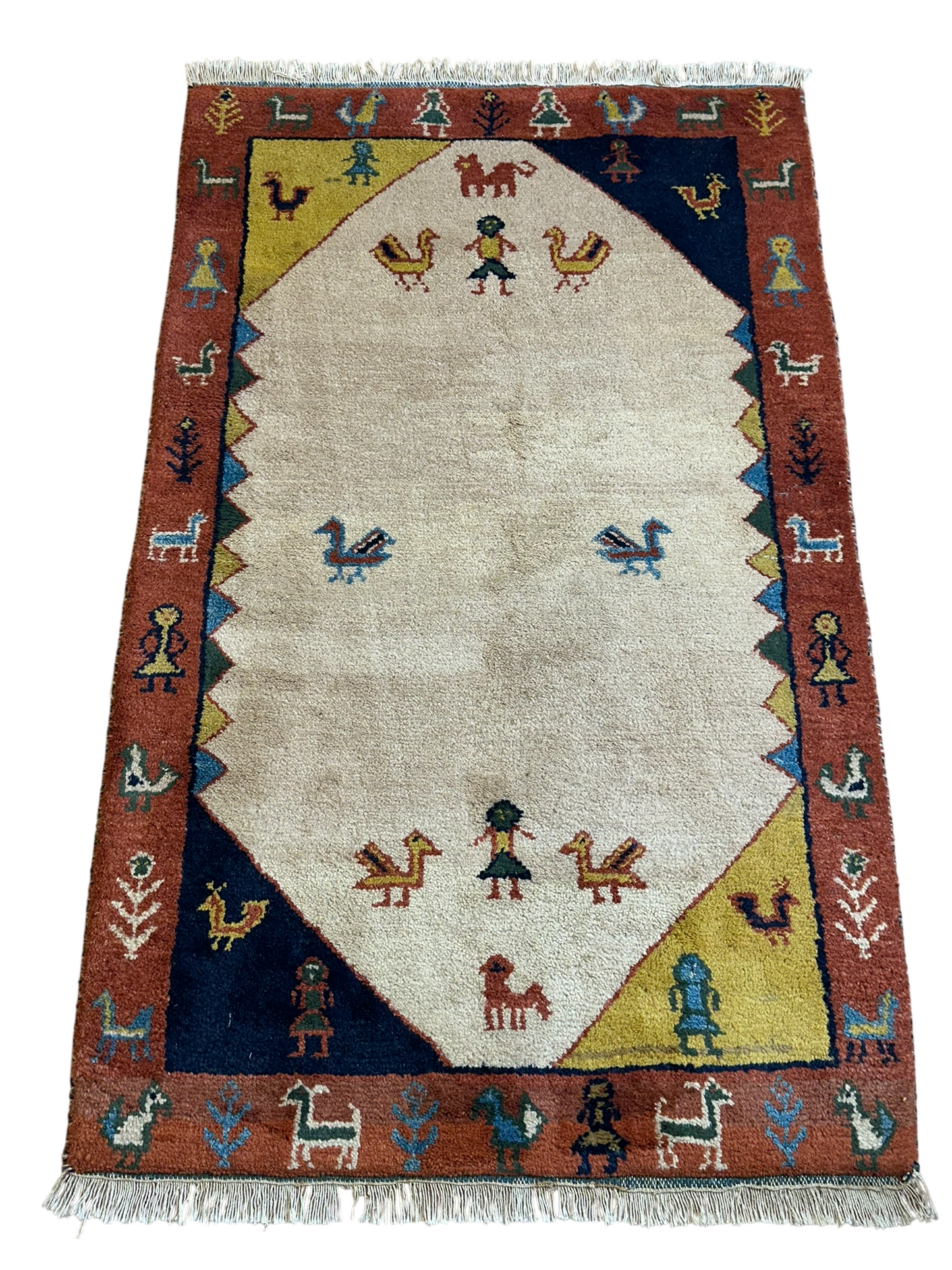 Indischer Gabbeh Orientteppich Handgeknüpft Beige Rostrot 147x92 cm