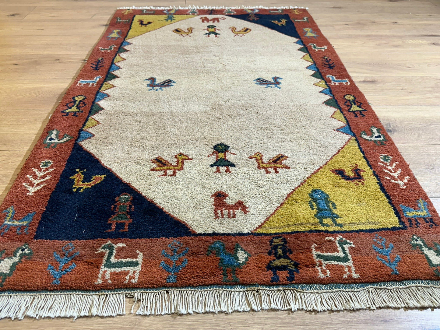 Indischer Gabbeh Orientteppich Handgeknüpft Beige Rostrot 147x92 cm