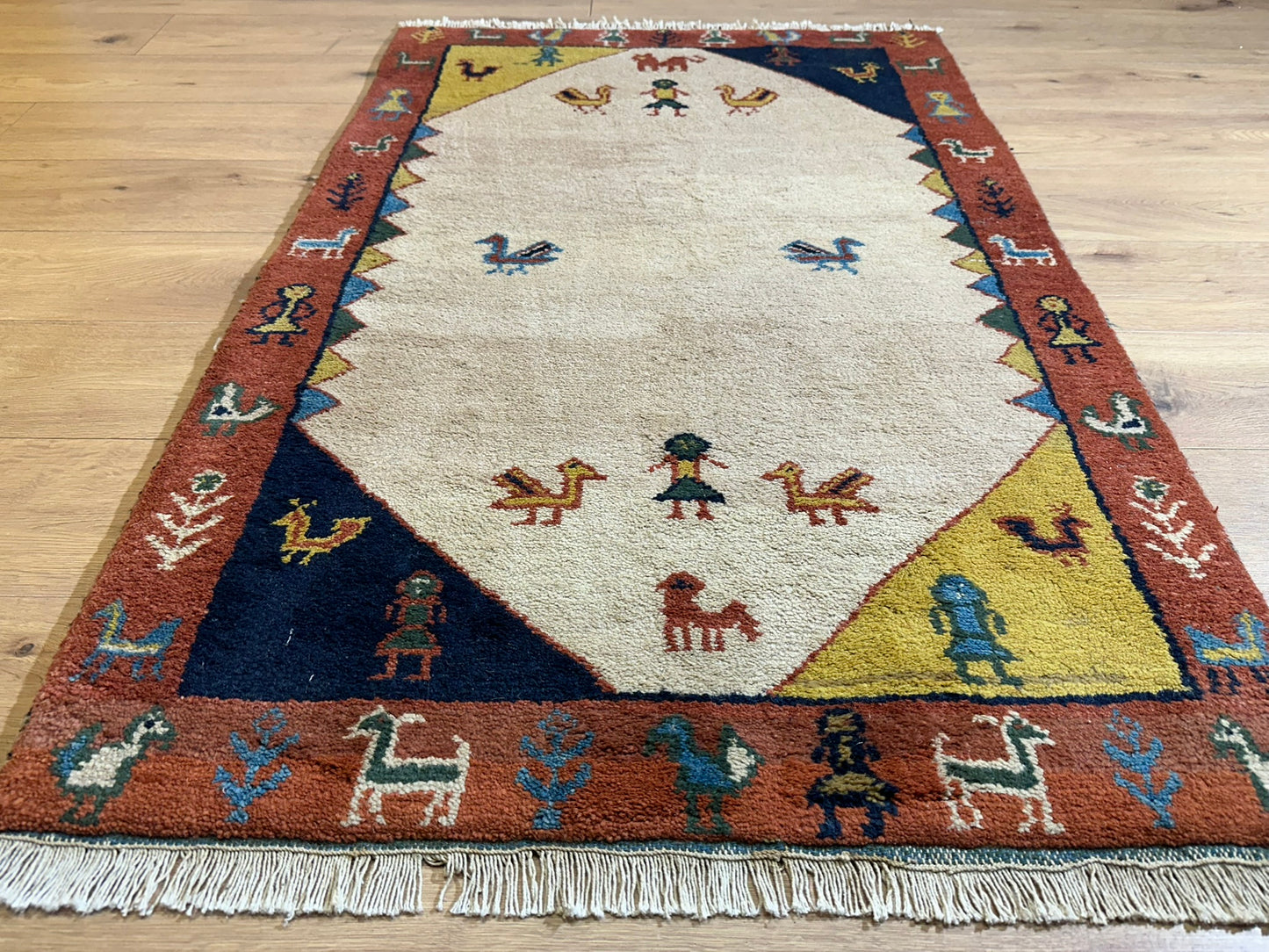 Indischer Gabbeh Orientteppich Handgeknüpft Beige Rostrot 147x92 cm