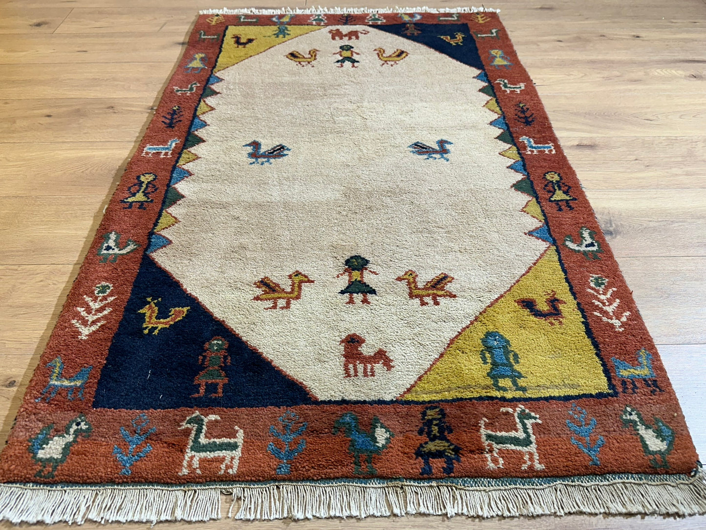 Indischer Gabbeh Orientteppich Handgeknüpft Beige Rostrot 147x92 cm