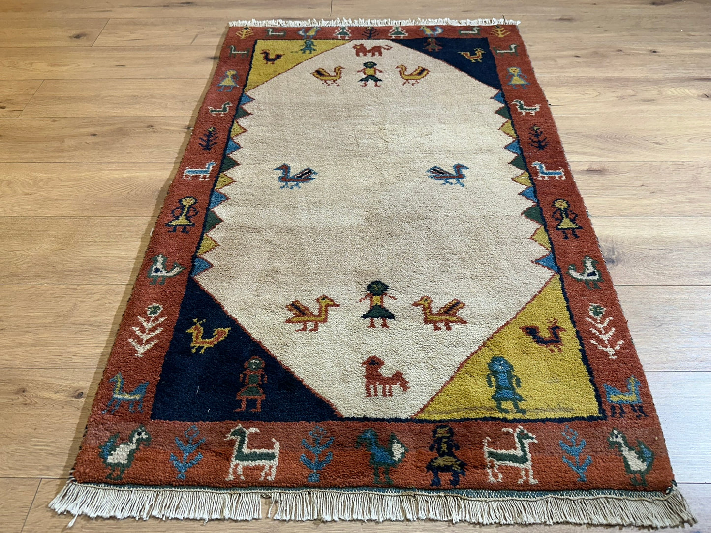 Indischer Gabbeh Orientteppich Handgeknüpft Beige Rostrot 147x92 cm