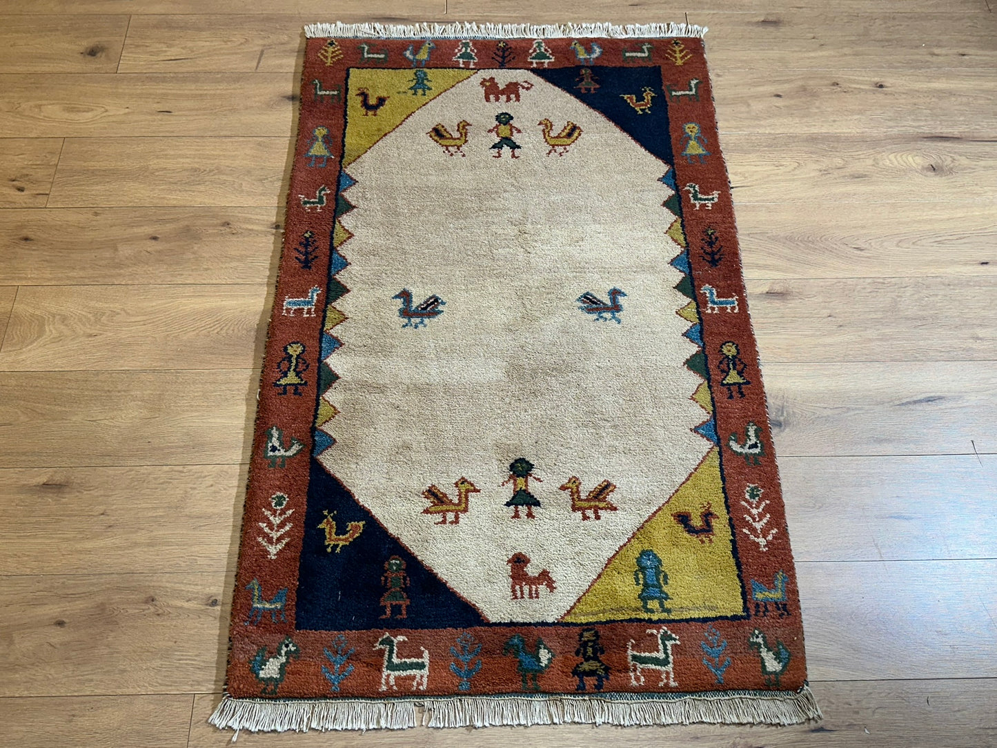 Indischer Gabbeh Orientteppich Handgeknüpft Beige Rostrot 147x92 cm
