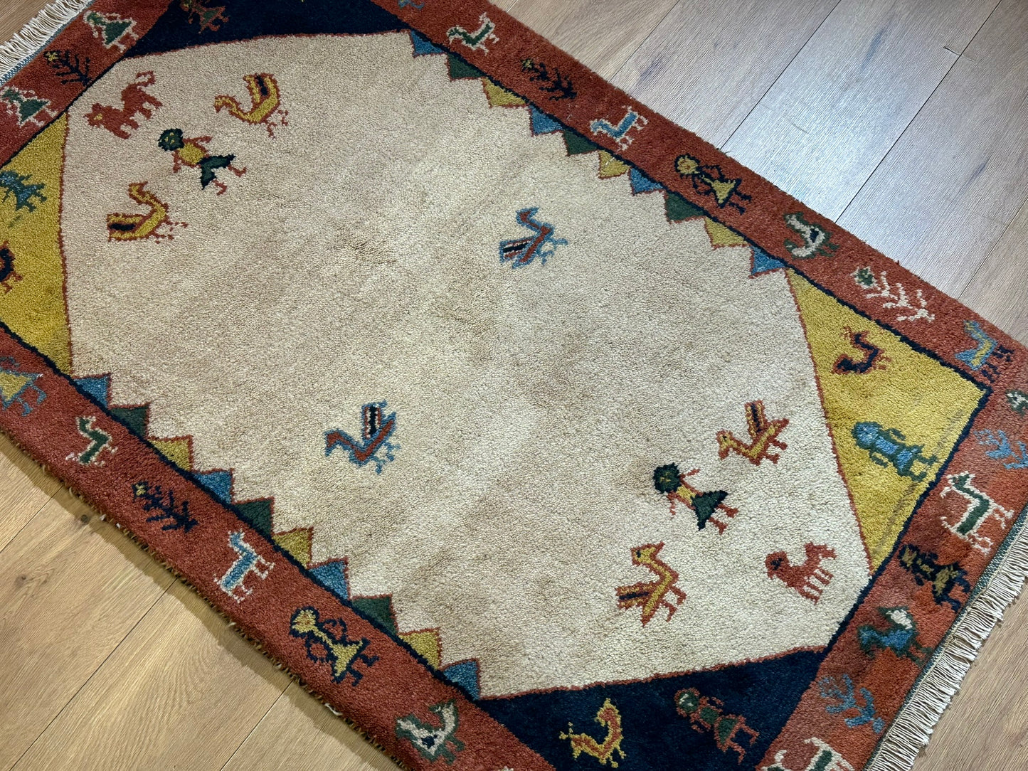 Indischer Gabbeh Orientteppich Handgeknüpft Beige Rostrot 147x92 cm