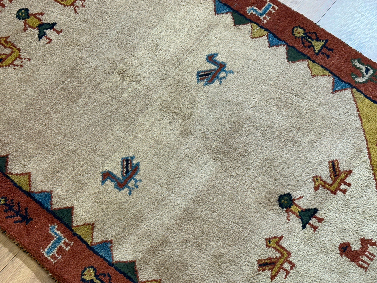 Indischer Gabbeh Orientteppich Handgeknüpft Beige Rostrot 147x92 cm