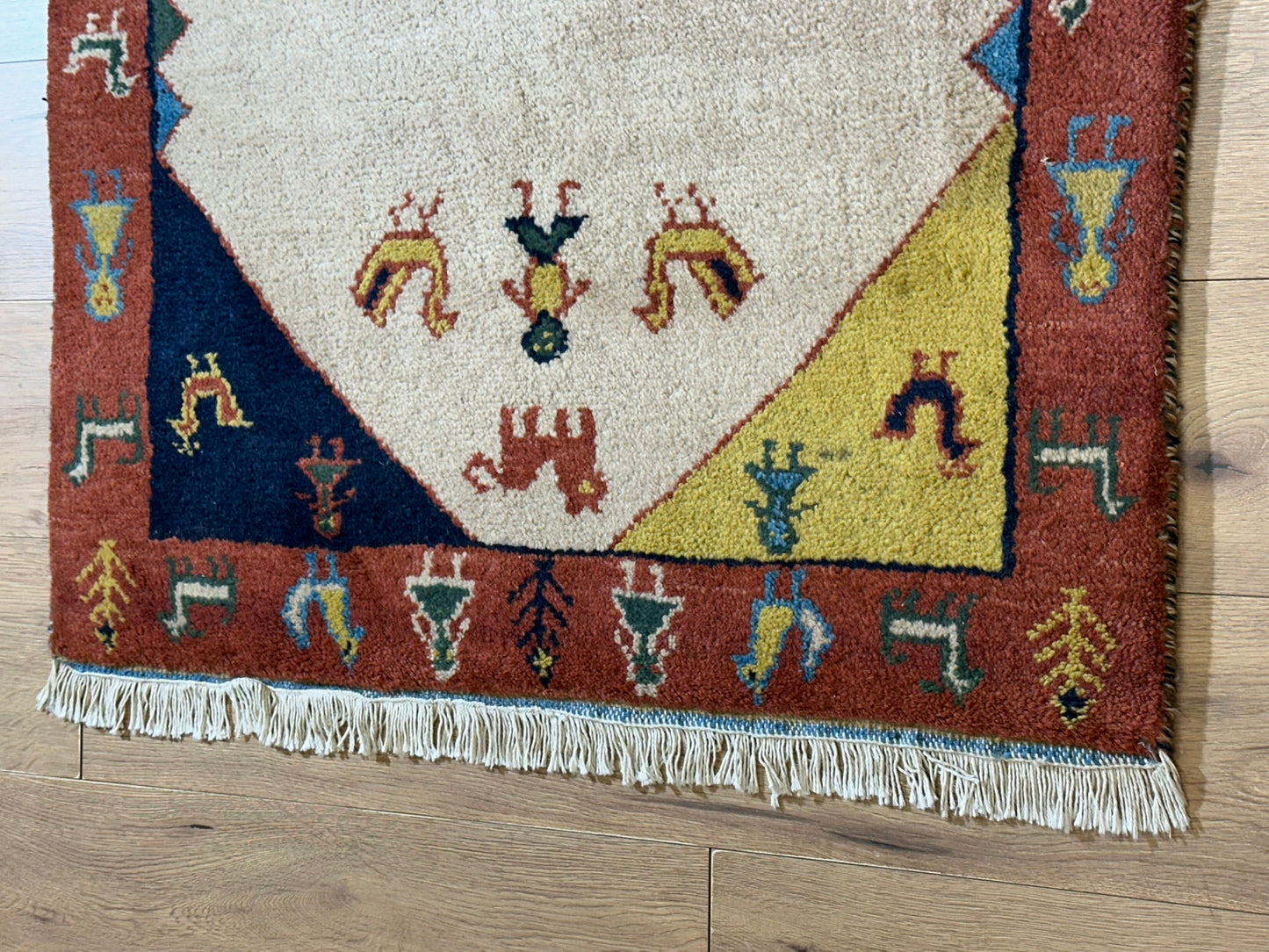 Indischer Gabbeh Orientteppich Handgeknüpft Beige Rostrot 147x92 cm