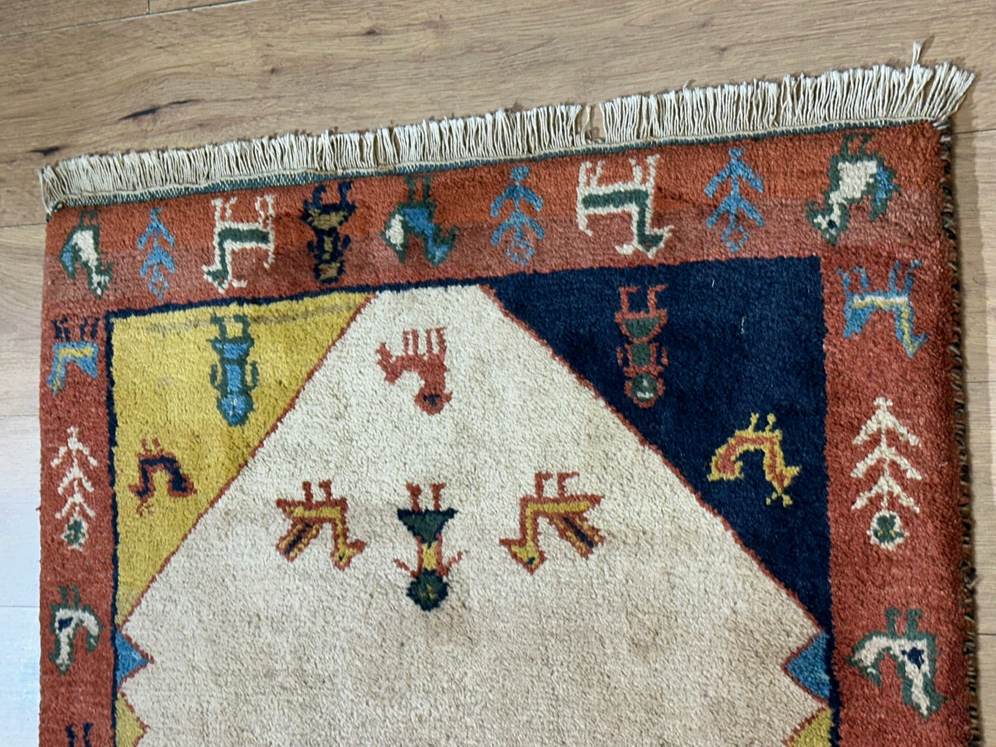 Indischer Gabbeh Orientteppich Handgeknüpft Beige Rostrot 147x92 cm