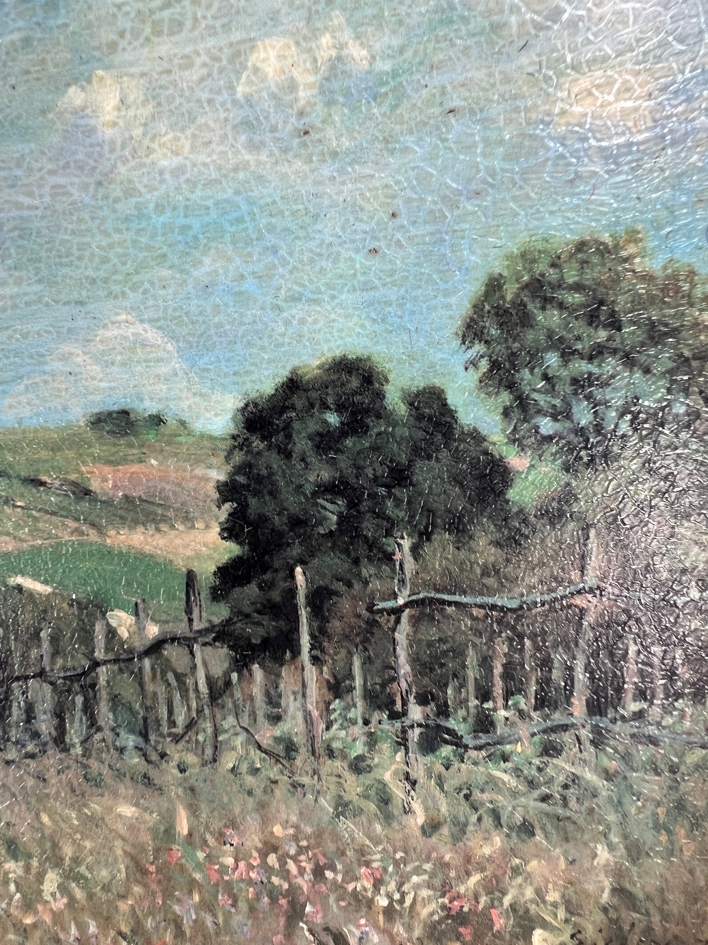 Gemälde Vintage Frühlingslandschaft / Antike Landschaftsmalerei 33x41cm