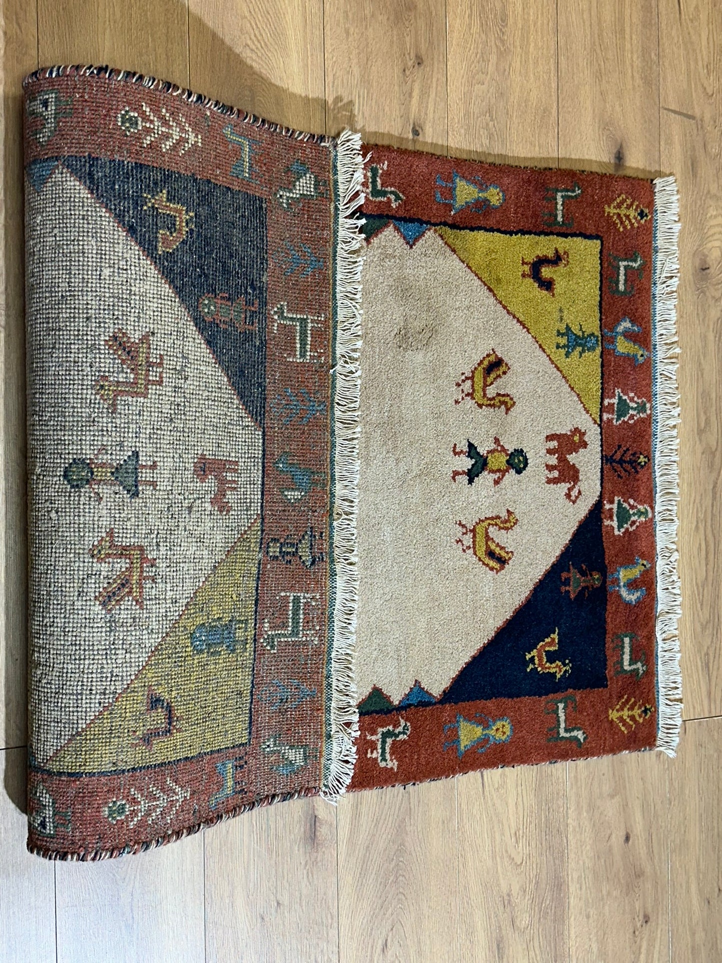 Indischer Gabbeh Orientteppich Handgeknüpft Beige Rostrot 147x92 cm