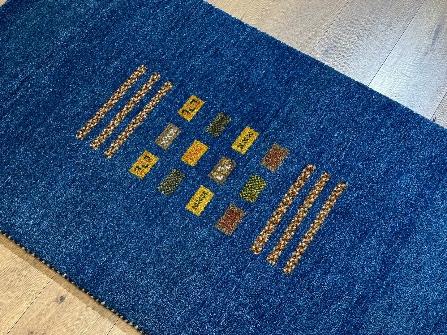 Indischer Gabbeh Orientteppich Handgeknüpft Blau 160x90 cm