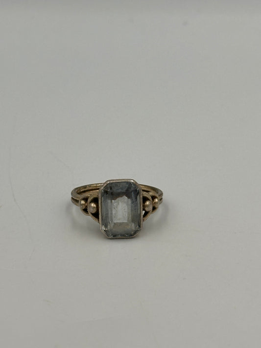 Art Deco 925 Silber Ring mit Blauem Edelstein – Größe 52