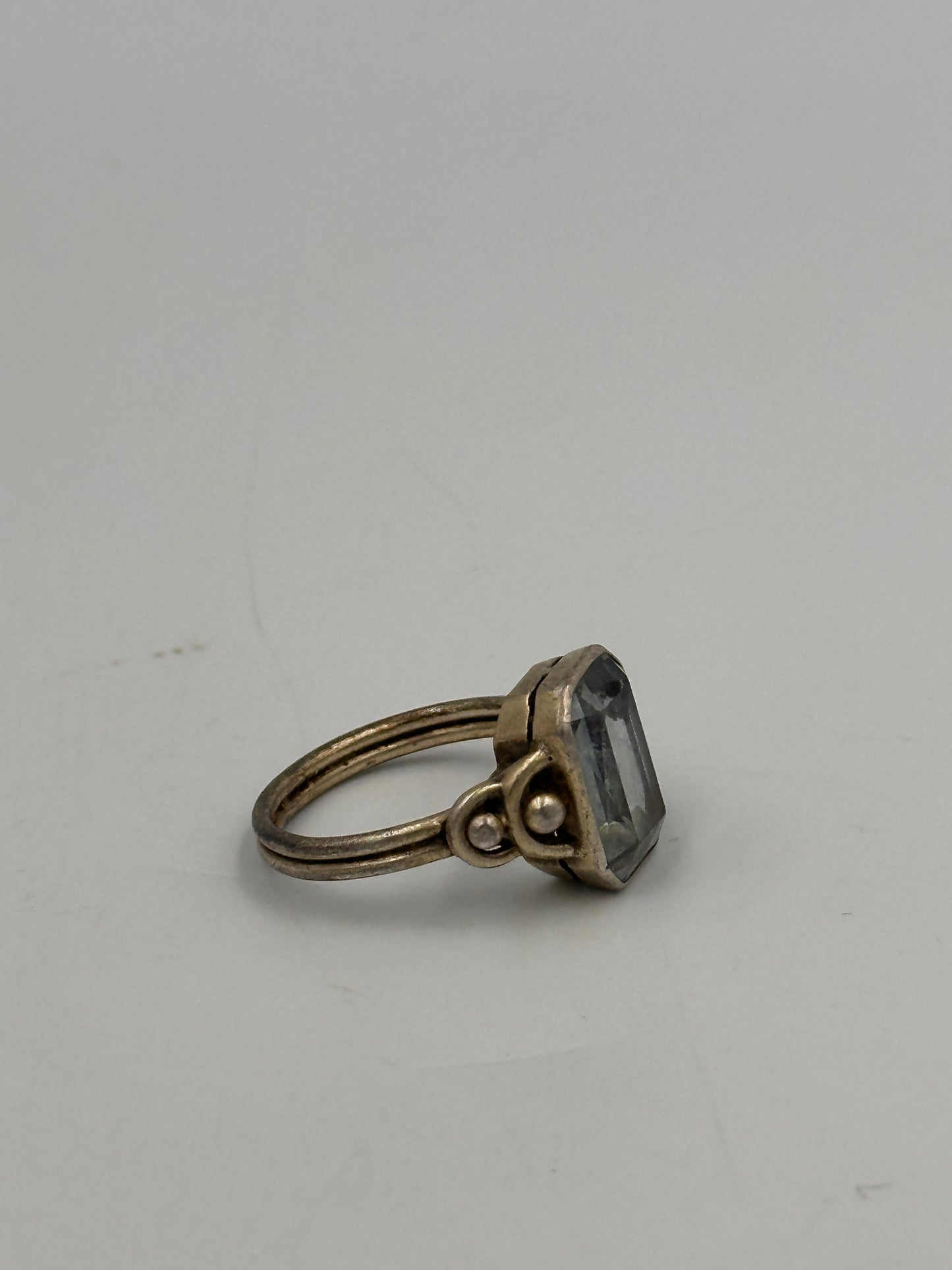 Art Deco 925 Silber Ring mit Blauem Edelstein – Größe 52