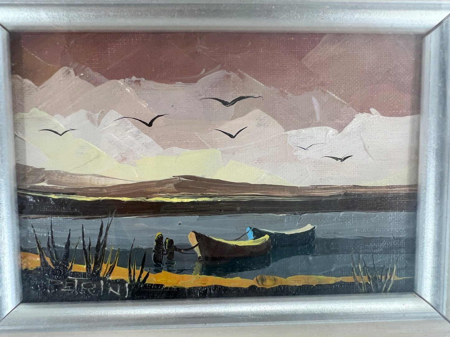Gemälde "Boote am Ufer" - 29x34 cm