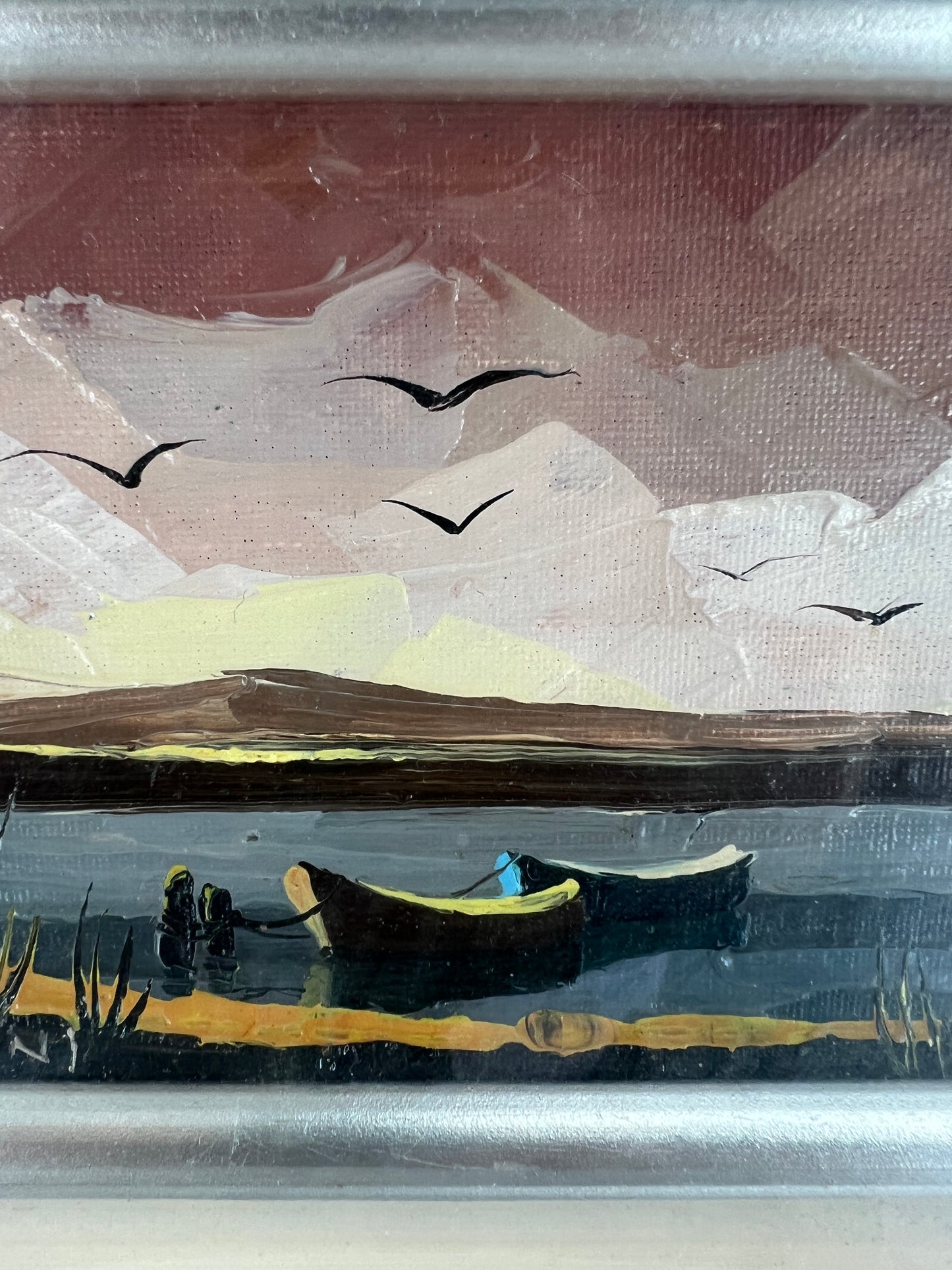 Gemälde "Boote am Ufer" - 29x34 cm