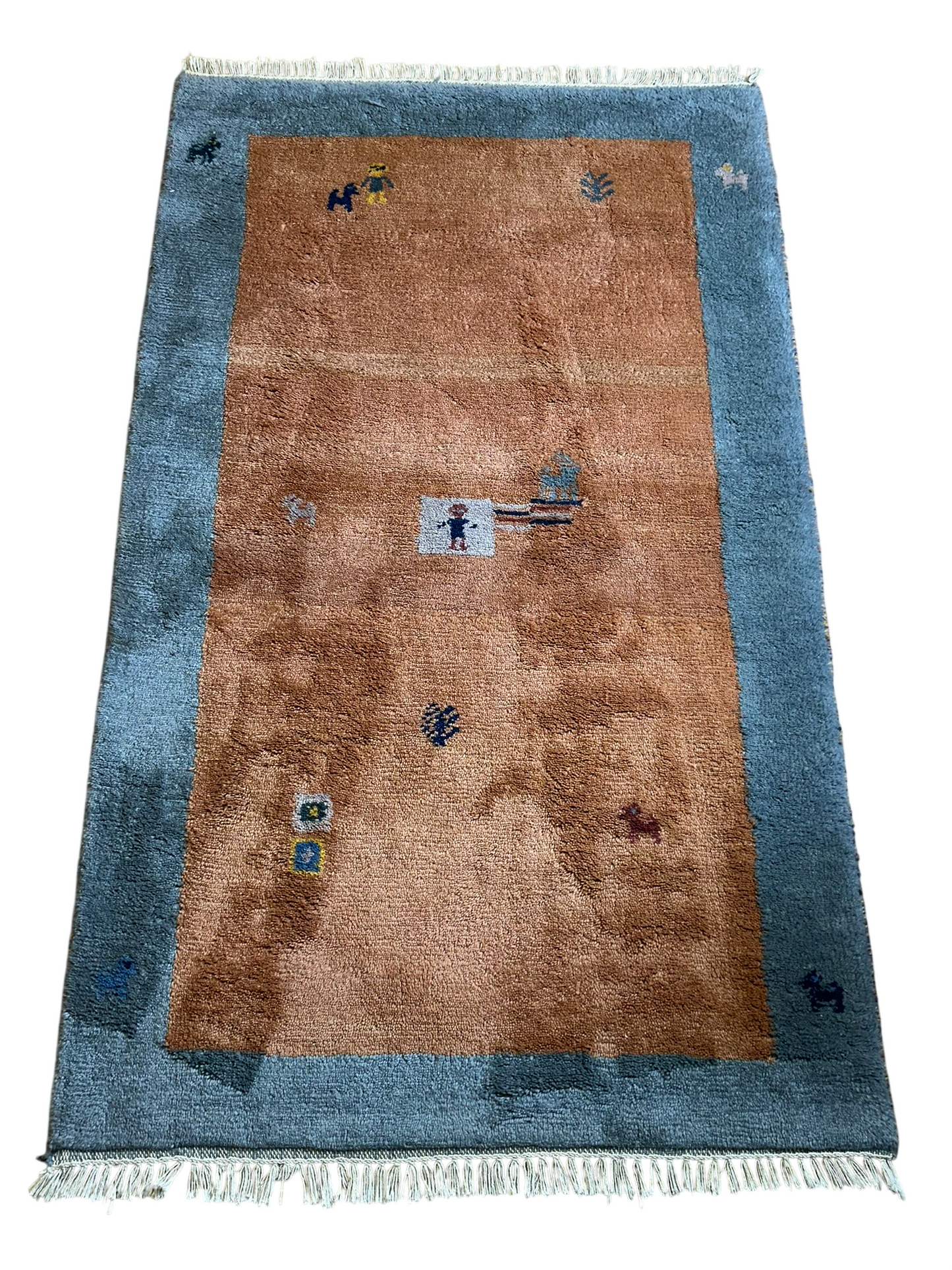 Indischer Gabbeh Teppich Handgeknüpft Terrakotta Blaugrau 160x97 cm